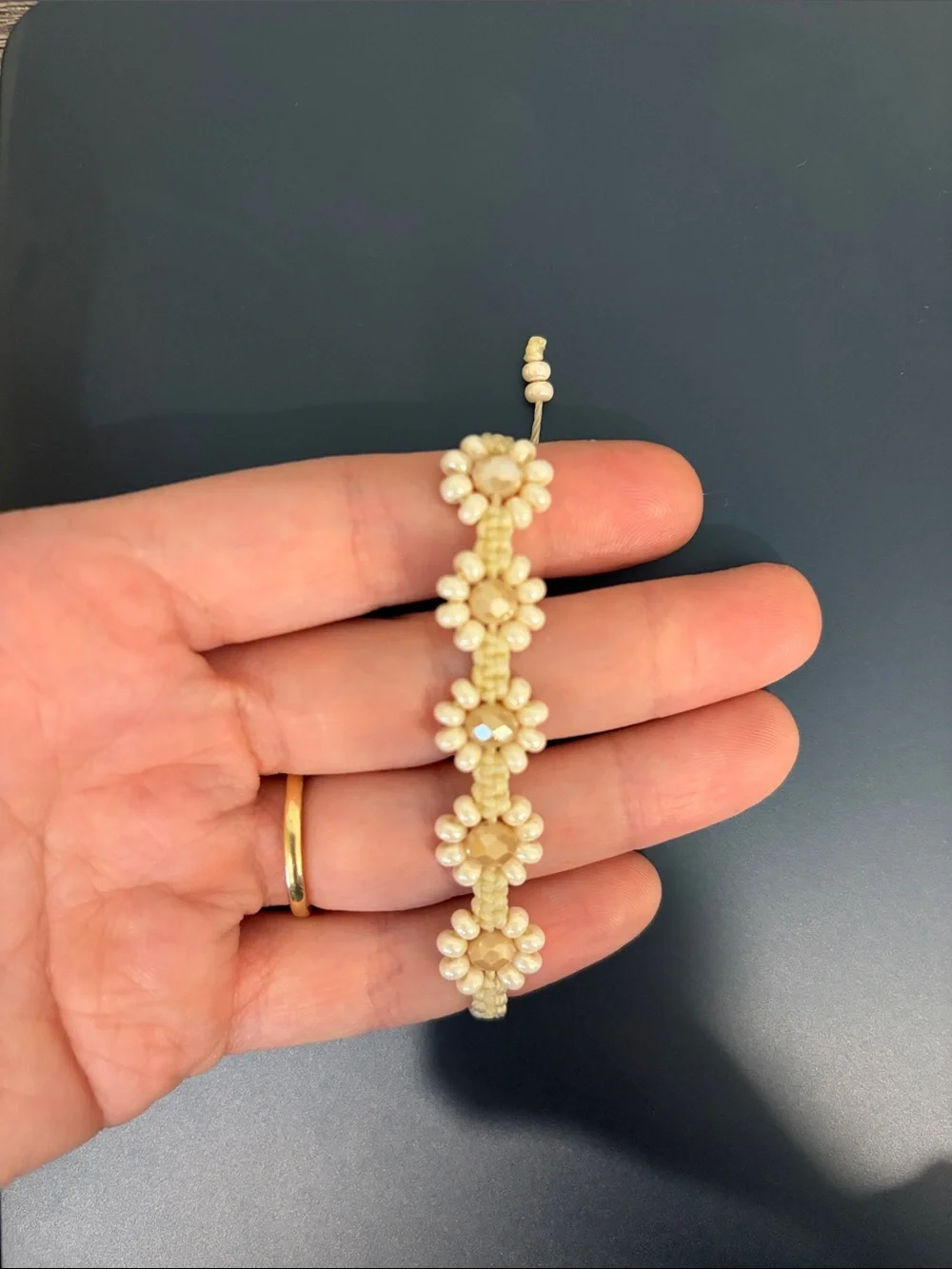 Adult Delicate Cream Beaded Macramé Bracelet